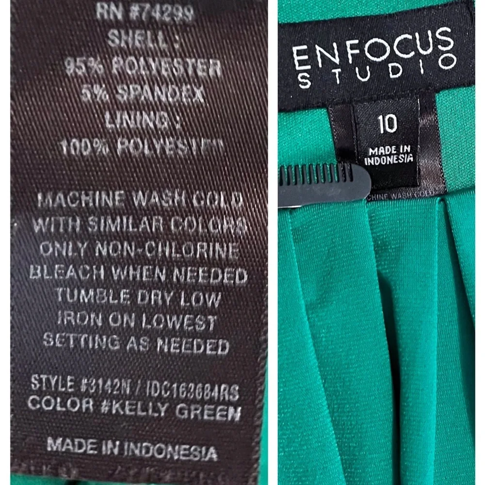 Enfocus Studio green sleeveless dress with fitted ruched waist front pleating - Picture 9 of 16